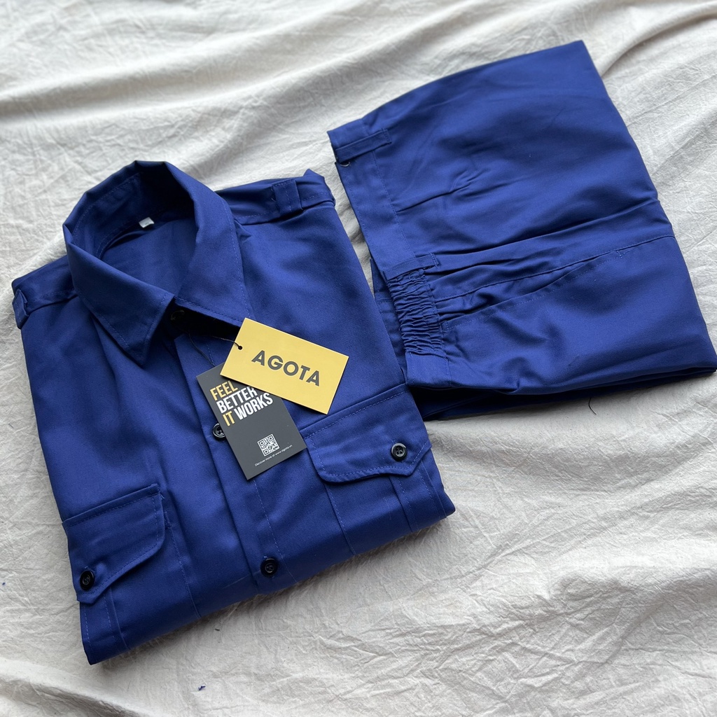 Quần áo bảo hộ lao động thương hiệu AGOTA XD21 vải kaki 2/1 màu xanh dương, đồng phục cho công nhân kỹ sư ngành nghề