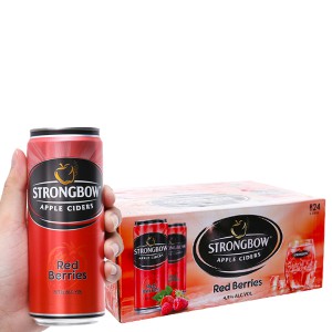 Thùng 24 lon nước táo lên men Strongbow vị Táo nguyên bảng/Mật ong/Dâu đỏ/Dâu đen(dark fruit) 330ml/lon