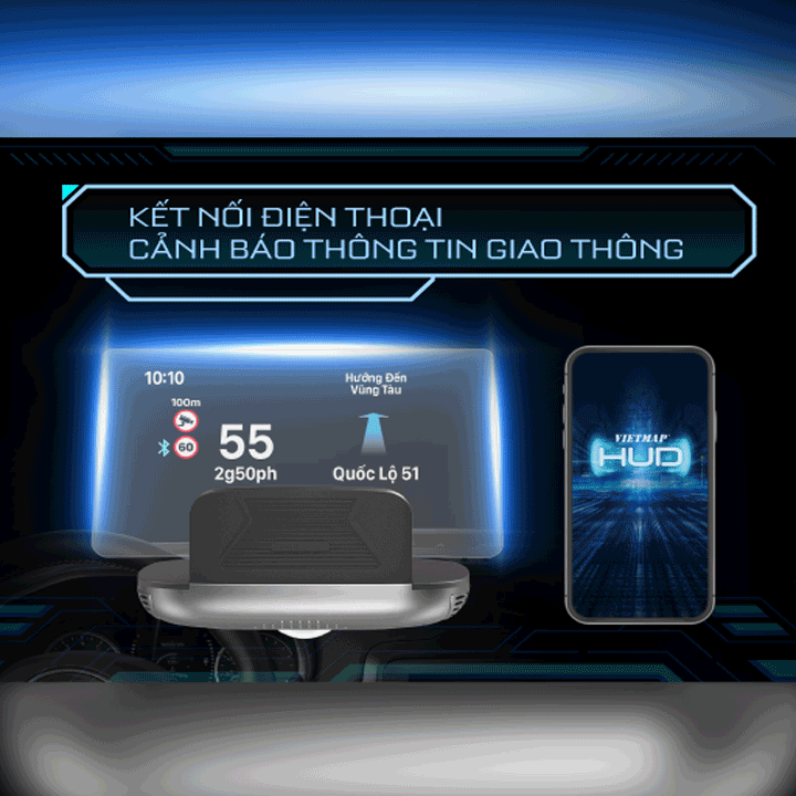 Màn hình hiển thị thông tin lên kính lái xe HUD H1ASe  Vietmap