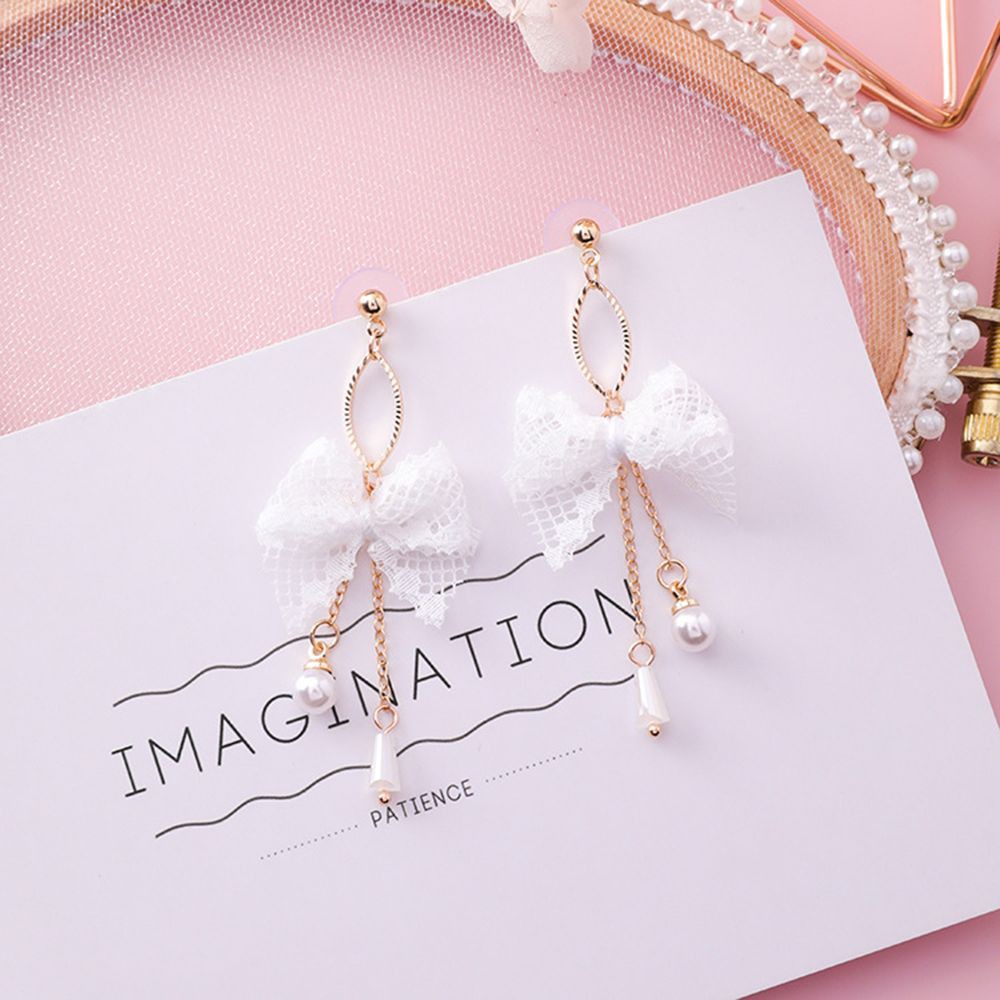 Hoa tai dáng dài phối nơ phong cách Hàn Quốc nữ tính