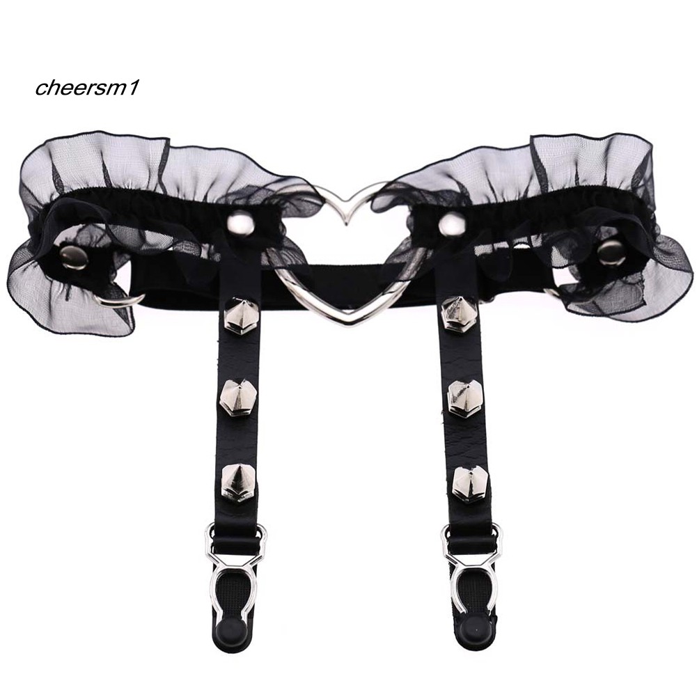 Tấm CHE CHE CHE Cổ Chất Lượng Cao♥1 Đai Nịt Bít Tất Co Dãn Đính Đinh Tán Hình Trái Tim Phong Cách Gothic Punk