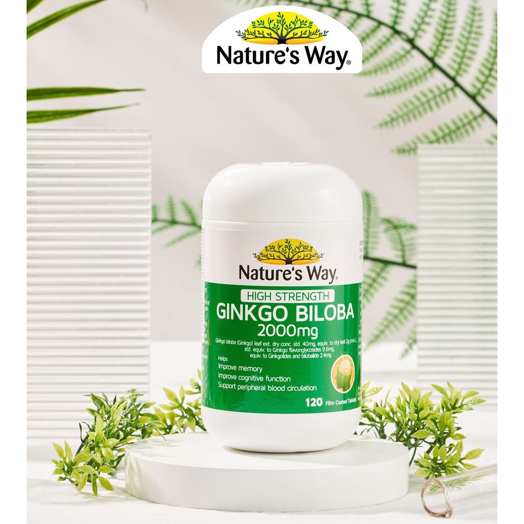 Viên Uống Tuần Hoàn Não Nature's Way High Strength Ginkgo Biloba Tăng Cường Trí Nhớ 2000mg Extaste