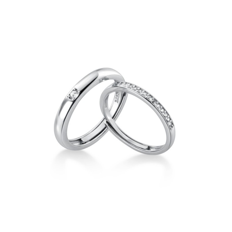 Nhẫn đôi nhẫn cặp nam nữ có khắc tên theo yêu cầu bạc s925 basic đính đá Cá jewelry NĐ6