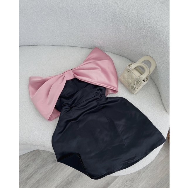 ĐẦM ĐEN BẸT VAI NƠ TO PHỐI HỒNG