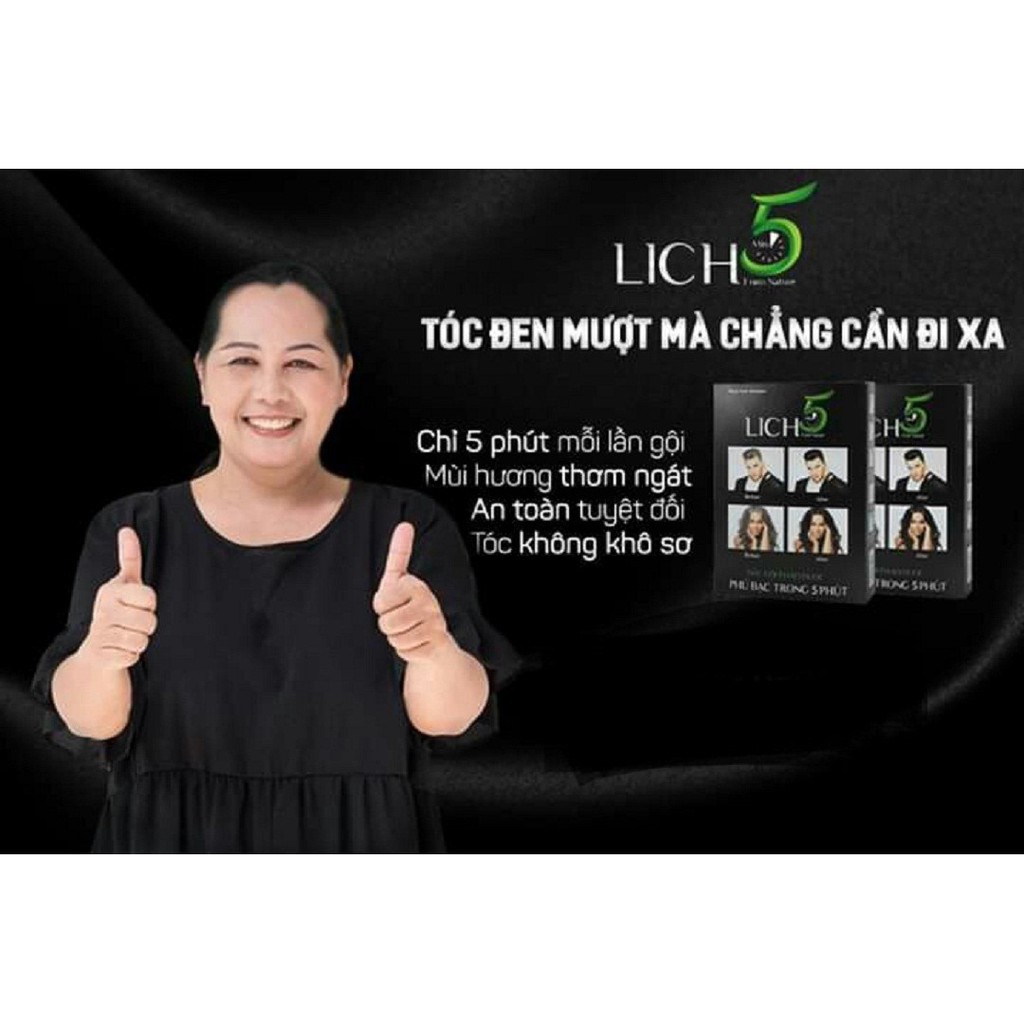 Dầu Gội Lich5 - Thảo Dược Đen Tóc Cocayhoala làm đen tóc trong 5 phút - hộp 10 gói