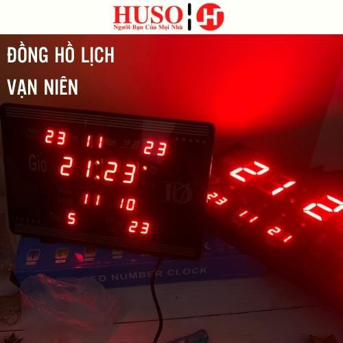 Đồng hồ treo tường trang trí - HUSO - LED Kỹ Thuật Số hiện đại có chế độ ban đêm đầy đủ thông tin cả nhiệt độ