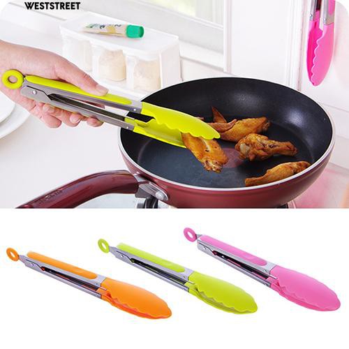 🔥Silicone Kẹp Gắp Thức Ăn Bằng Silicon Với Tay Cầm Inox Tiện Dụng Cho Nhà Bếp