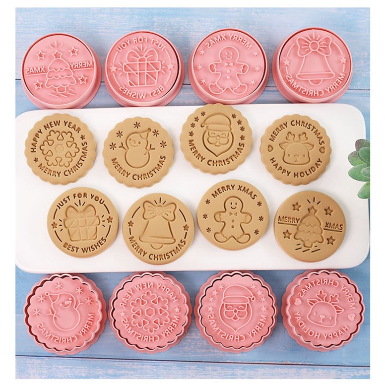 Bộ 8 Khuôn Cắt Bánh Quy Hình Tuần Lộc / Ông Già Noel / Bông Tuyết /