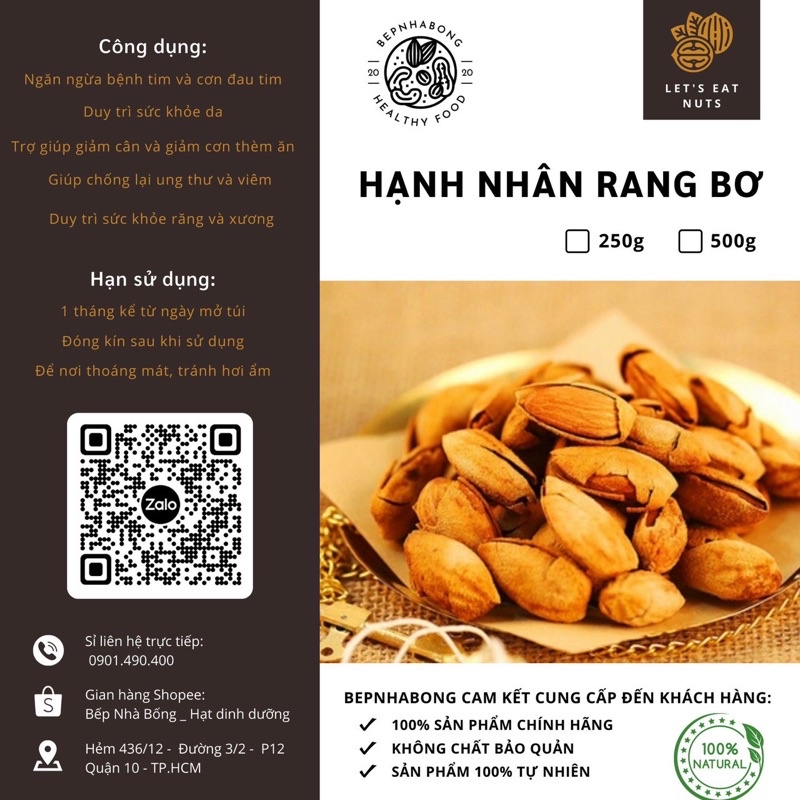 Hạnh Nhân Rang Bơ Nhập Khẩu Mỹ Sấy Nguyên Vị Tách Vỏ Hạt Dinh Dưỡng Thơm Ngon