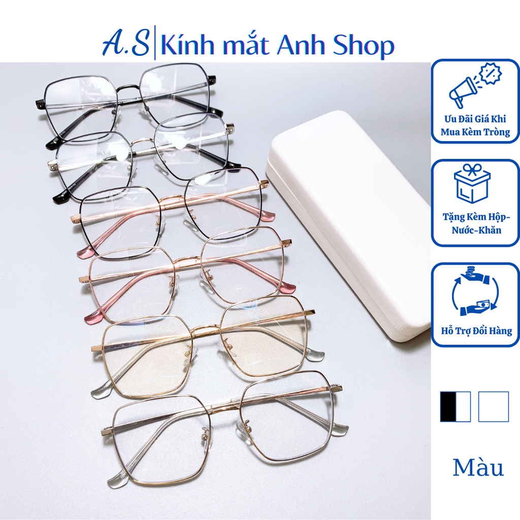 Kính giả cận kim loại thời trang kiểu vuông to thiết kệ to cá tính nhiều màu sắc 72567