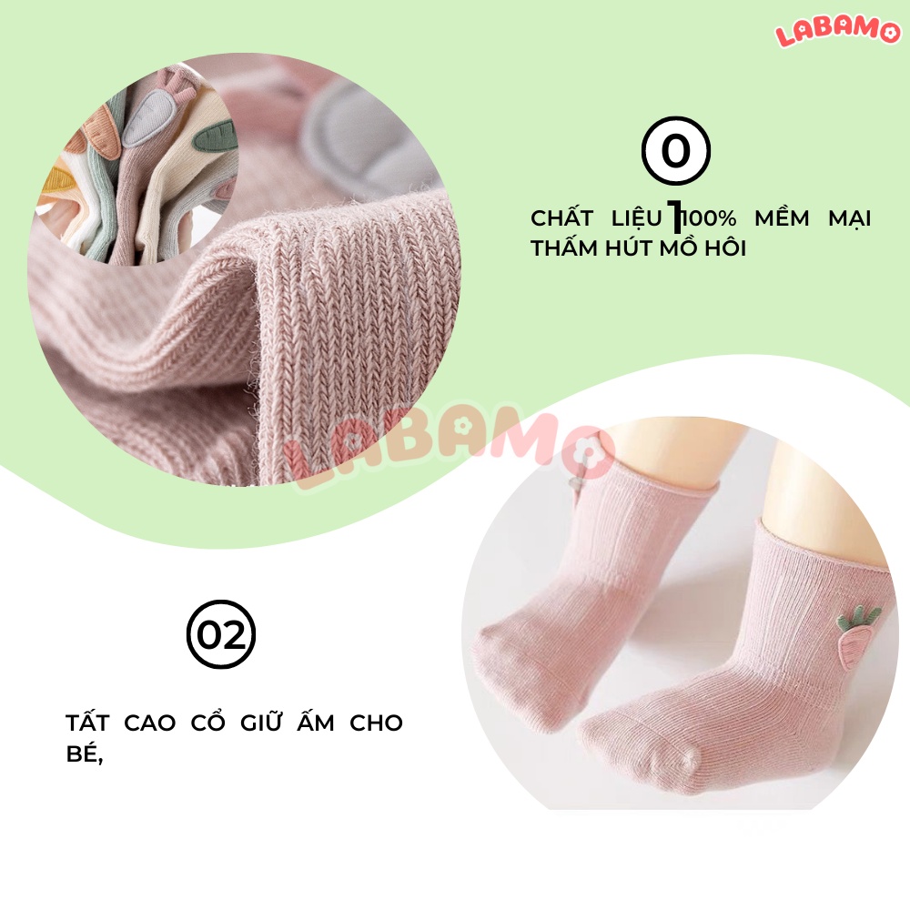 Tất cho bé gái cao cổ từ 0 đến 3 tuổi hình cà rốt chất liệu cotton cute LABAMO TAT03