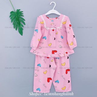 Đồ bộ tole lanh cho bé gái tay dài cổ viền ren vuông 2021