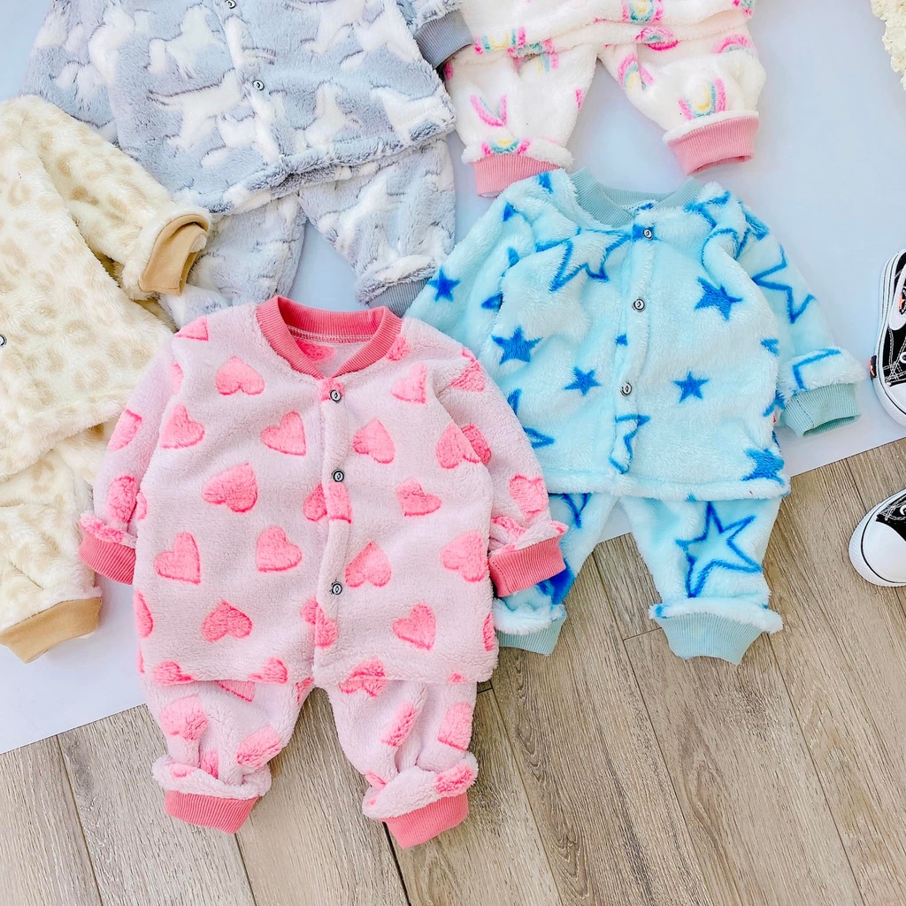 Bộ dài minh đức cúc giữa lông tuyết cho bé, bộ quần áo thu đông cho bé