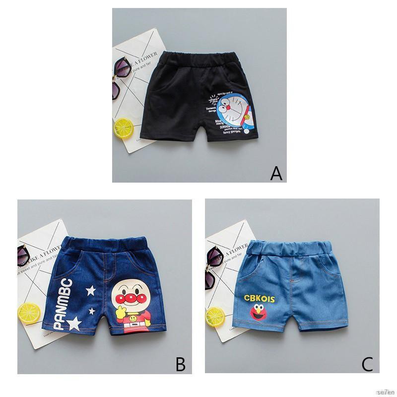 ruiaike  Boys Girls Cute Cartoon Print Denim Shorts Elastic Waist Short Pant Casual Beach Shorts Trousers