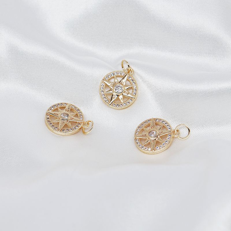 Mặt Dây Chuyền Hình La Bàn Tròn Nhỏ Bằng Đồng 14k Dát Đá Zircon