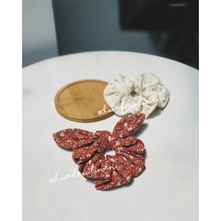 Scrunchies hoa nhí, tai thỏ, vải thô mềm, cột tóc tai thỏ phong cách vintage tiemtaphoa.duahau