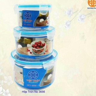 HỘP NHỰA TRÒN ĐỰNG THỰC PHẨM 3 CỠ (HỘP LẠNH TRÒN 6536) VIỆT NHẬT-GIÁ RẺ,CHÍNH HÃNG
