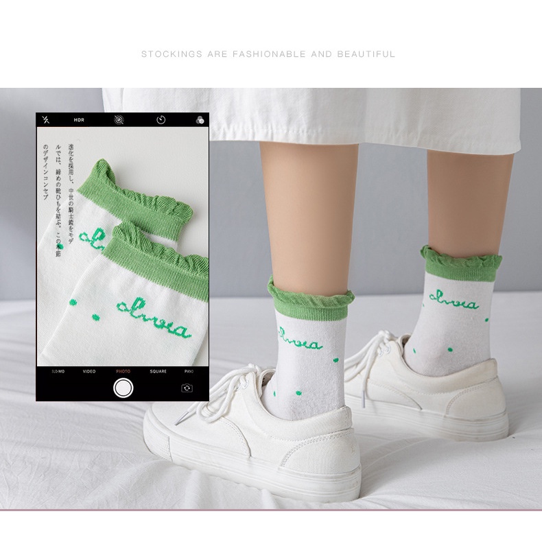 Tất Nữ Nhún Cổ Cao gân tăm Phong Cách Vintage Hàn Quốc TA007