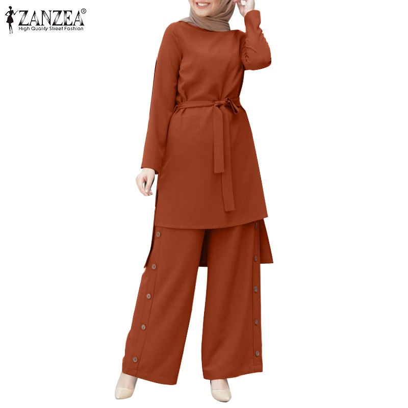 Zanzea Set Áo Dài Tay Cổ Yếm Quần Dài Ống Rộng Thời Trang Dành Cho Nữ