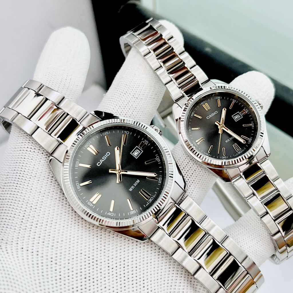 Đồng hồ đôi nam nữ dây thép chính hãng Casio Quartz MTP-1302D-1A2 Japan