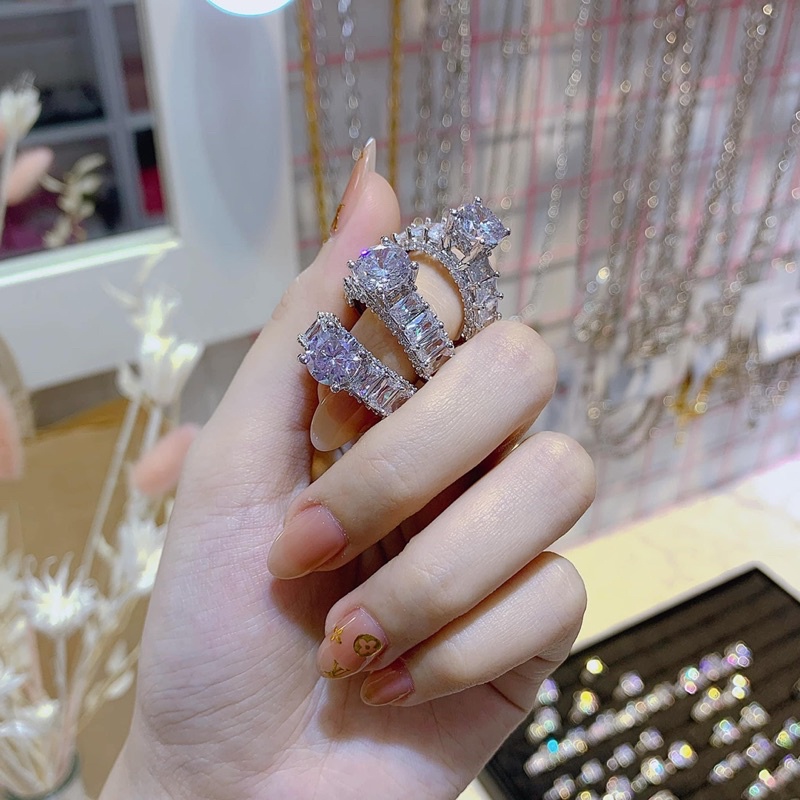 Nhẫn xi bạch kim đính đá paguet, nhẫn nữ đơn giản sáng đẹp .PTNACC.