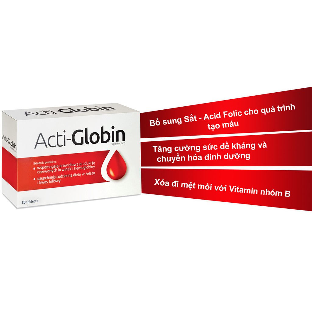 ACTI-GLOBIN (Hộp 30 viên) - Viên uống bổ máu từ Ba Lan, sắt uống