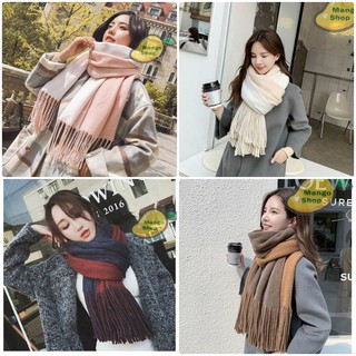 Khăn len Cashmere sợi lông cừu 2 mặt mix màu dày dặn