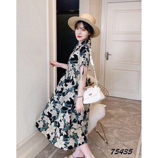 Đầm Hoa Tầng Chất Voan Lụa Cổ Sơ Mi Cực Xinh