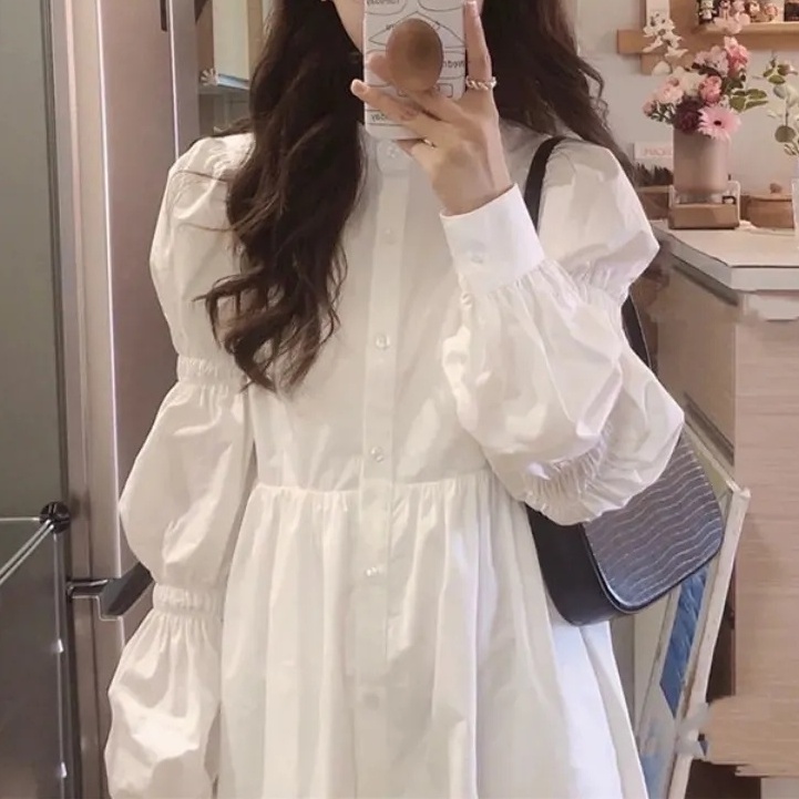 [MURIOKI] Đầm Trắng Tay Phồng Dài Thanh Lịch Thời Trang Kiểu Pháp Cho Nữ