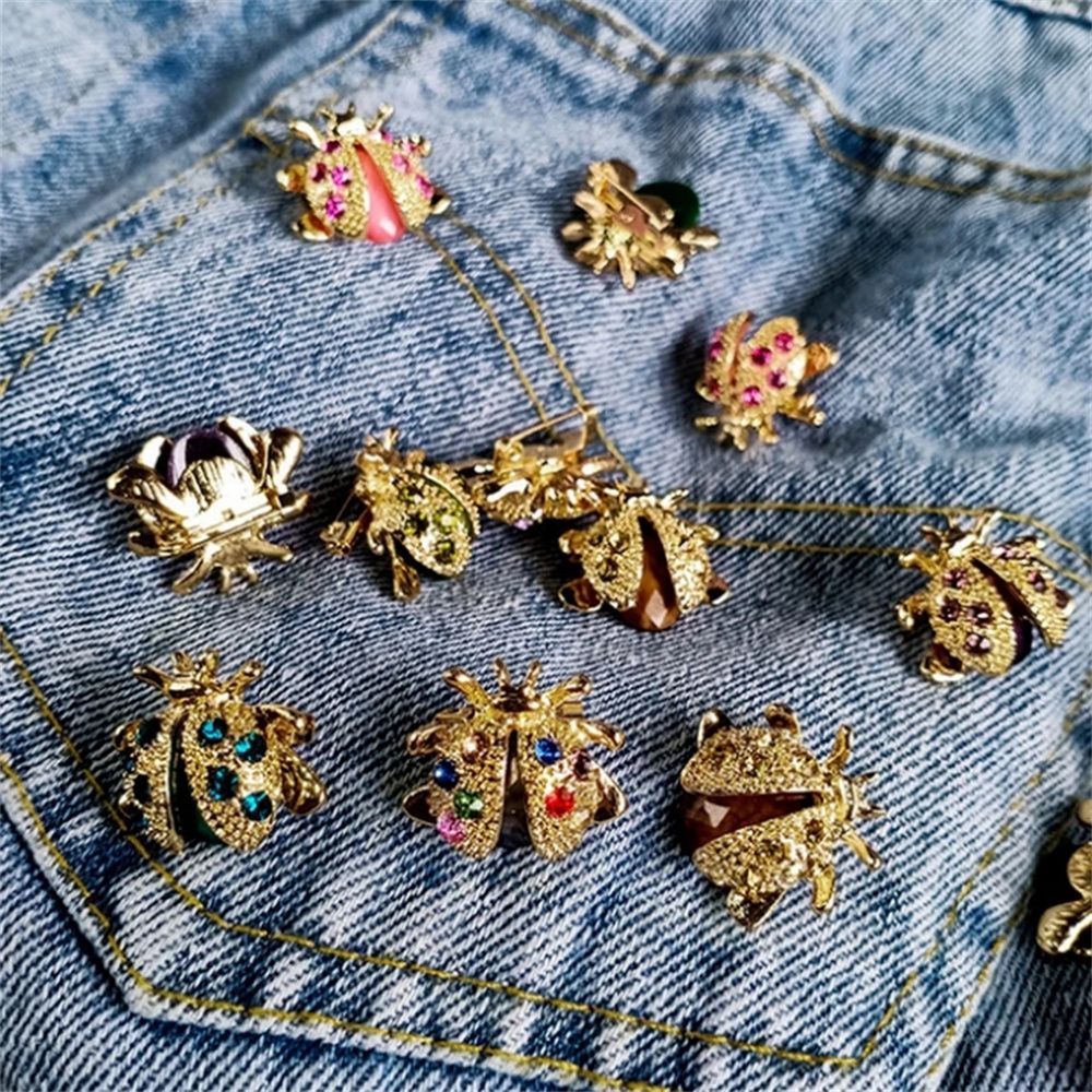 Ghim cài áo hình bọ rùa đính đá zircon phong cách vintage