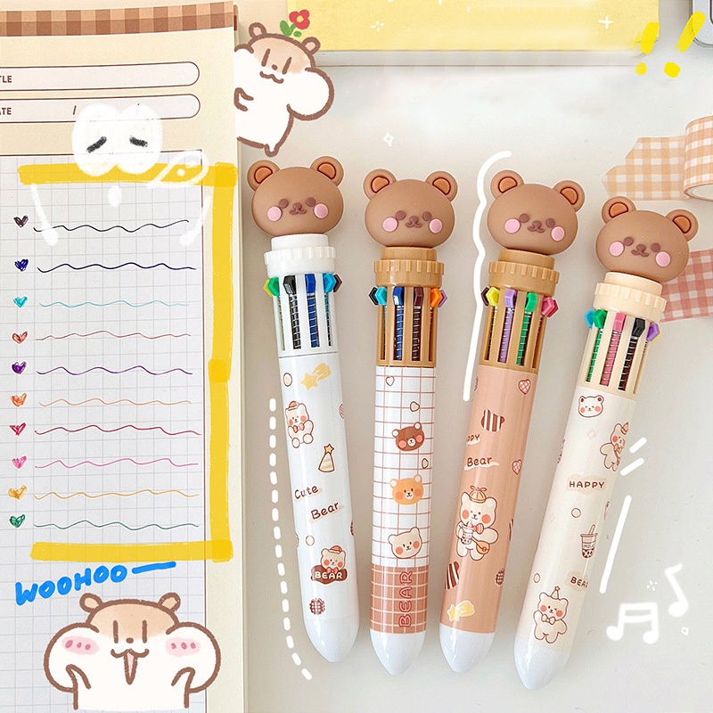 Bút Bi Hình Gấu Đa Năng Dễ Thương 0.5mm 10 Màu Tùy Chọn