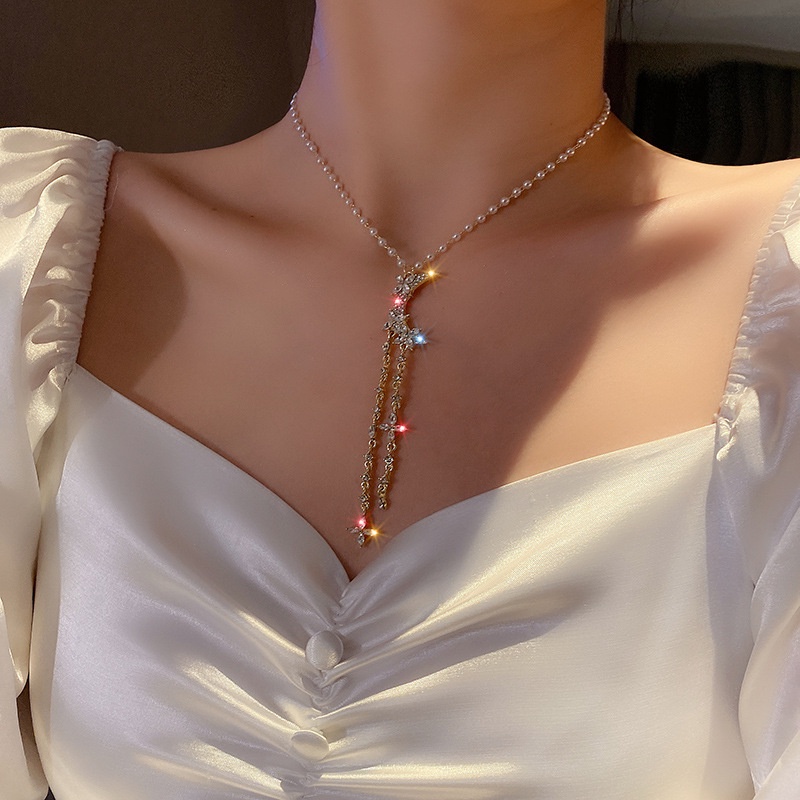 Vòng cổ Chuỗi Dài Đính Ngọc Trai/Nơ/Hoa Thời Trang Cổ Điển Cho Nữ
