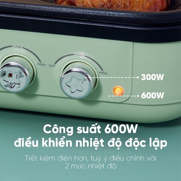 Bếp lẩu nướng điện đa năng 2in1 Samono SW-MCG1L mini công suất 600W chất liệu men chống dính cao cấp - Hàng chính hãng