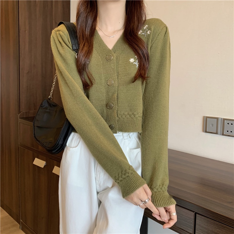 Áo Sweater Tay Dài Thêu Họa Tiết Xinh Xắn Phong Cách Hàn Quốc