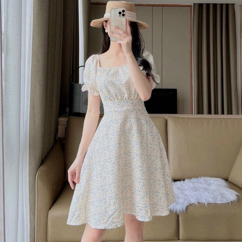 Váy hoa nhí đi làm, đi biển, đi chơi sang chảnh, đầm nữ công sở ngắn tay V4_Deloga