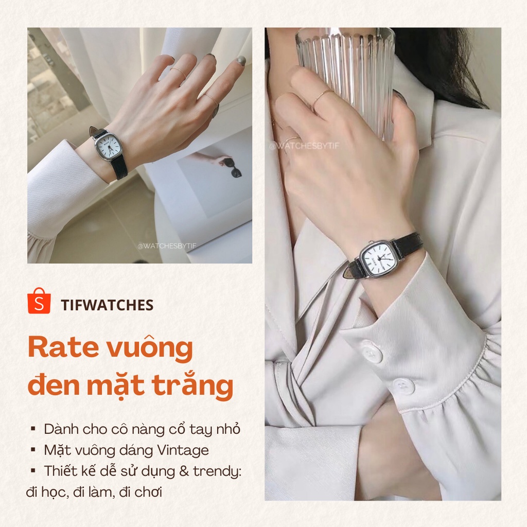 Đồng hồ nữ dây da mặt vuông RATE full black đồng hồ nữ mặt nhỏ chính hãng Watchesbytif size 22mm đẹp giá rẻ chống nước | BigBuy360 - bigbuy360.vn