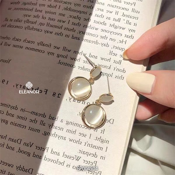 Bông tai nữ chuôi bạc 925 Eleanor Accessories hình tròn đính đá sáng bóng dáng thả phụ kiện trang sức 4504