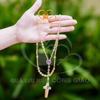 Chuỗi Mân Côi 50 ,Tràng Chuỗi Mân Côi 50 Hạt Màu Vàng Quà Lưu Niệm Công Giáo