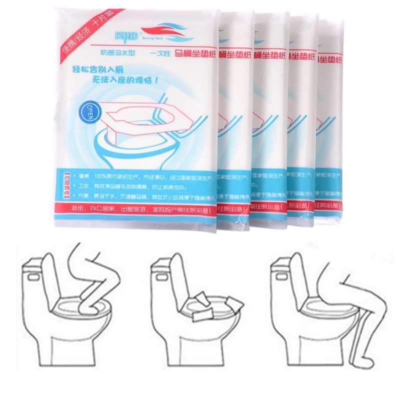 10 tấm phủ bệ ngồi toilet ngăn ngừa vi khuẩn chống thấm nước sử dụng một lần