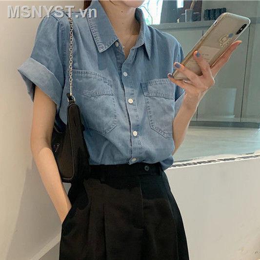 Áo sơ mi denim tay dài thời trang mùa thu Hong Kong mới cho nữ