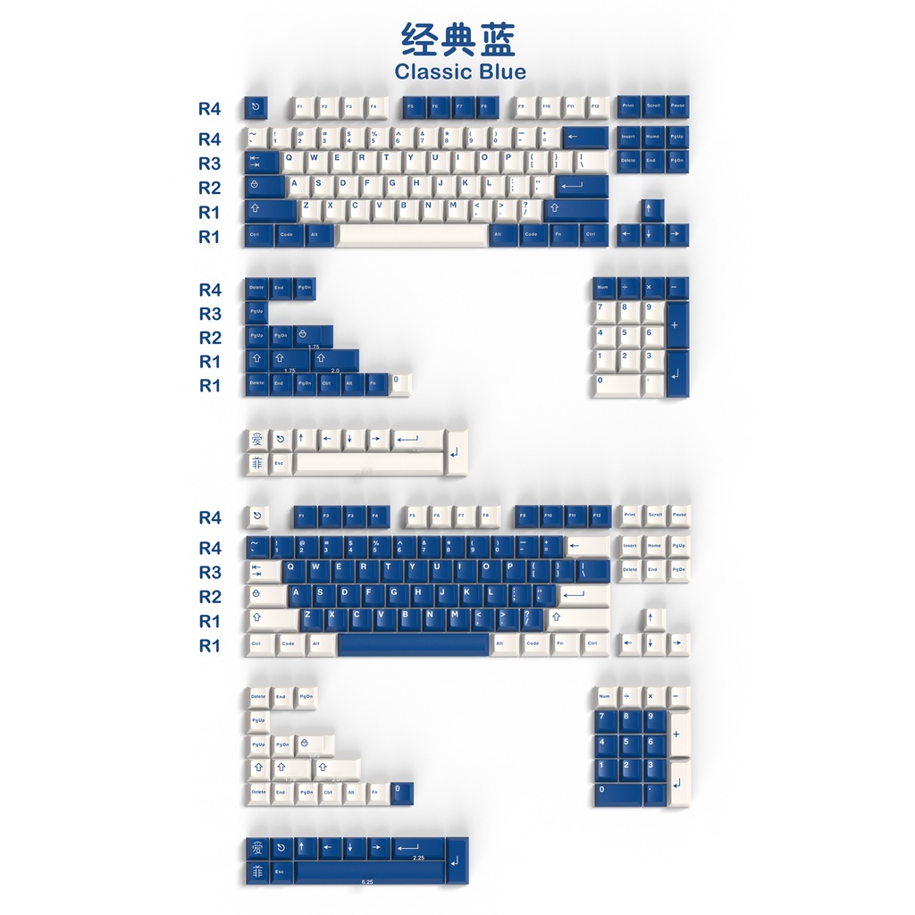 Bộ nút keycap CMK Aifei Classic Blue Cherry profile ABS double shot cho bàn phím cơ