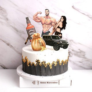 Phụ kiện trang trí bánh sinh nhật_Set que cắm hotboy + hot girl + rượu