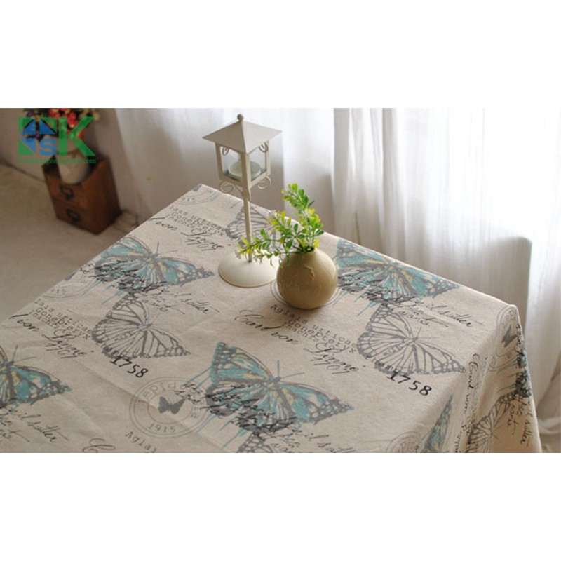 Khăn trải bàn vải mẫu bướm xanh vintage