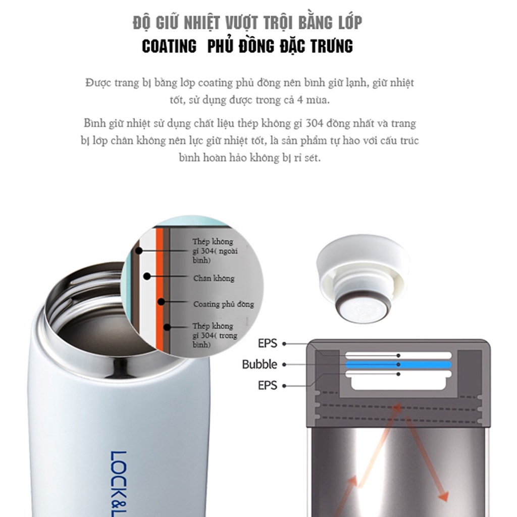 Bình giữ nhiệt LocknLock 450ml Feather Light bằng thép không gỉ, có lưới lọc trà LHC4131 - K-MALL