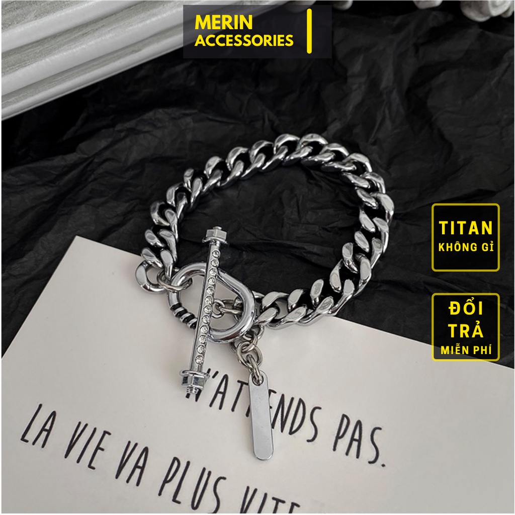 Lắc Tay Cuban Nam OT Streetwear Hiphop Merin Accessories Màu Bạc Bản To Khóa Cài - Vòng Nam Thép Titan Không Gỉ- Vòng OT