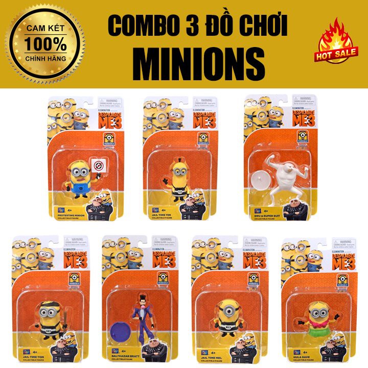 Combo 3 Đồ chơi Minion Bất Kỳ Đồ chơi Bộ Sưu Tập Minions Despicable Me 3 ( Kẻ Cắp Mặt Trăng 3) Nhựa An Toàn Hàng Nhập Mỹ