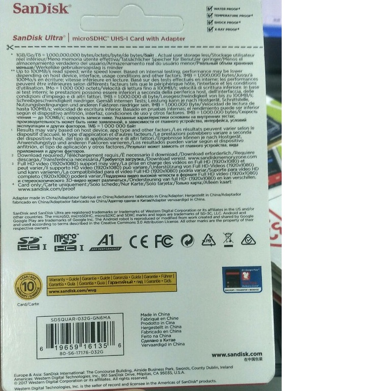 Thẻ nhớ 64GB 32GB 16GB 8GB Thẻ nhớ SanDisk Ultra Class 10 667x 100MB/s chuyên dụng camera điện thoại, loa đài-BH 5 năm