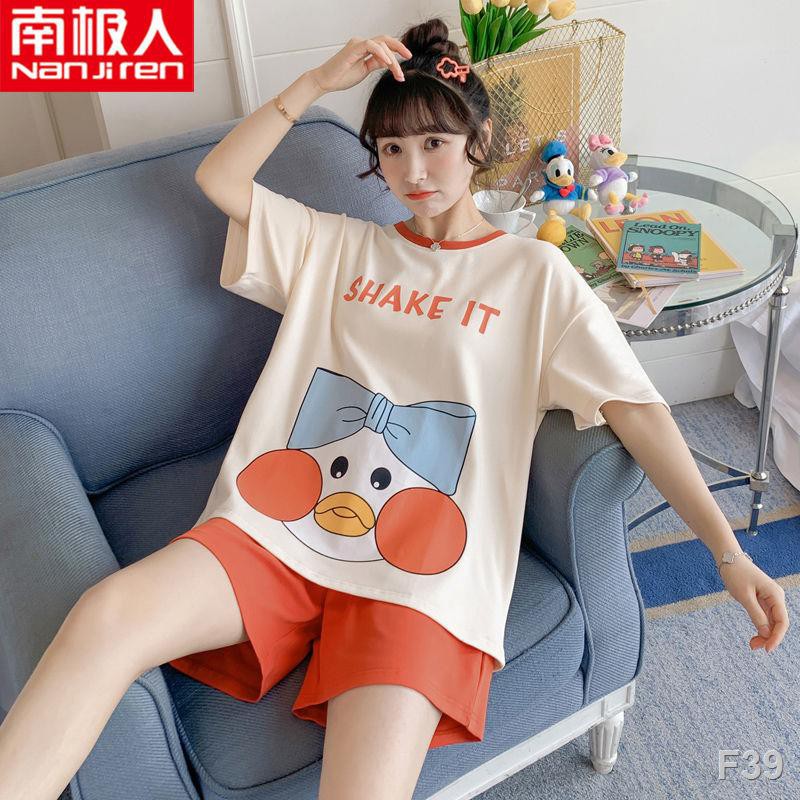 Antarctic cotton pyjama nữ mỏng tay ngắn hoạt hình quần áo ở nhà ngày sinh cộng size SuitG