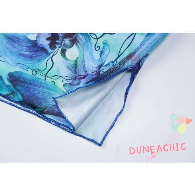 DUNEA Đầm dài tay cổ cao xẻ tà xinh xắn thời trang dành cho nữ