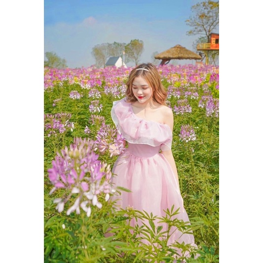 MS1257V ĐẦM XOÈ TRỄ VAI BÈO DÚN THẮT NƠ FULL SIZE S/M/L/XL